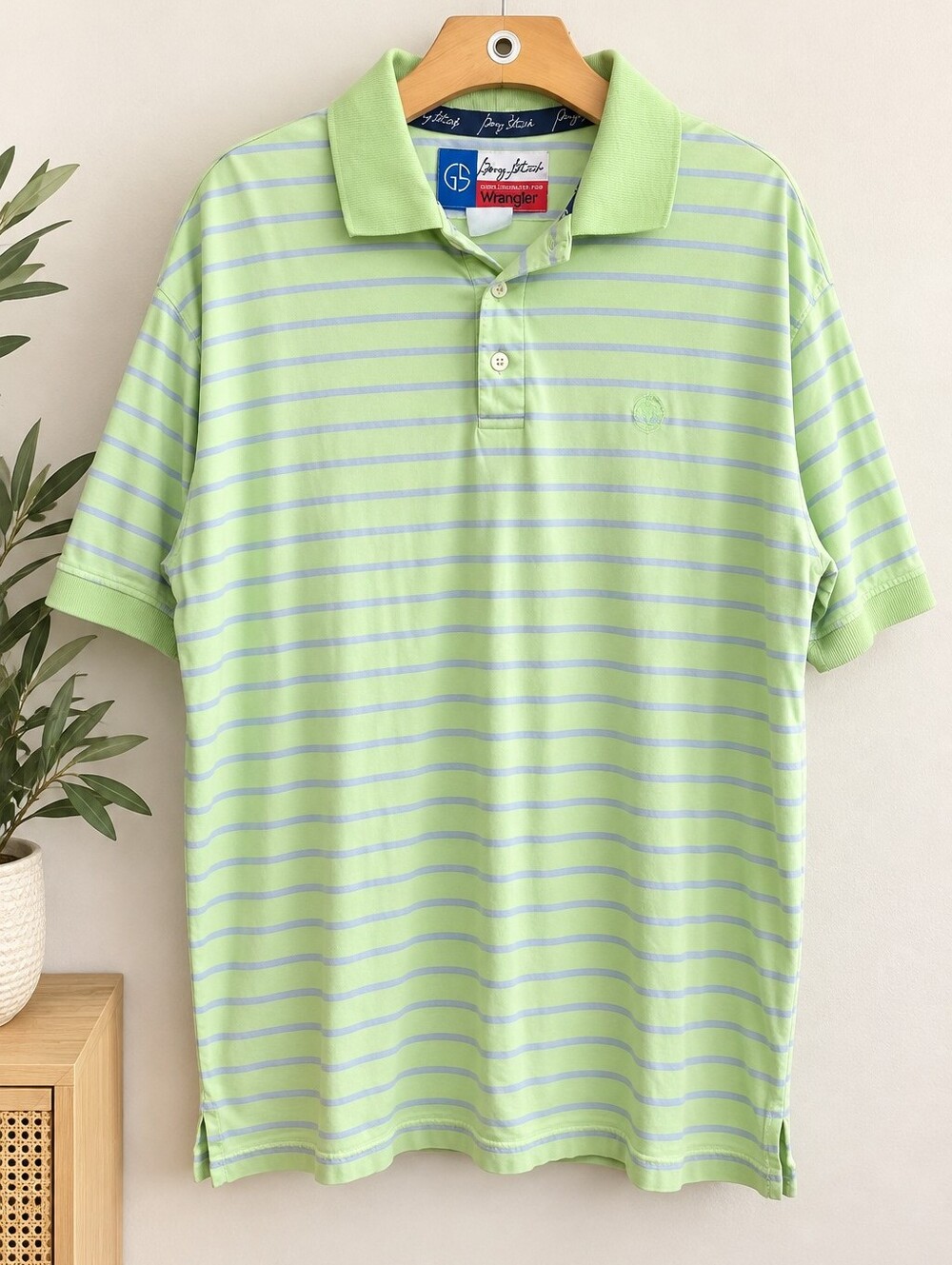 WRANGLER:: George Strait Lime Green Striped Short Sleeve Polo